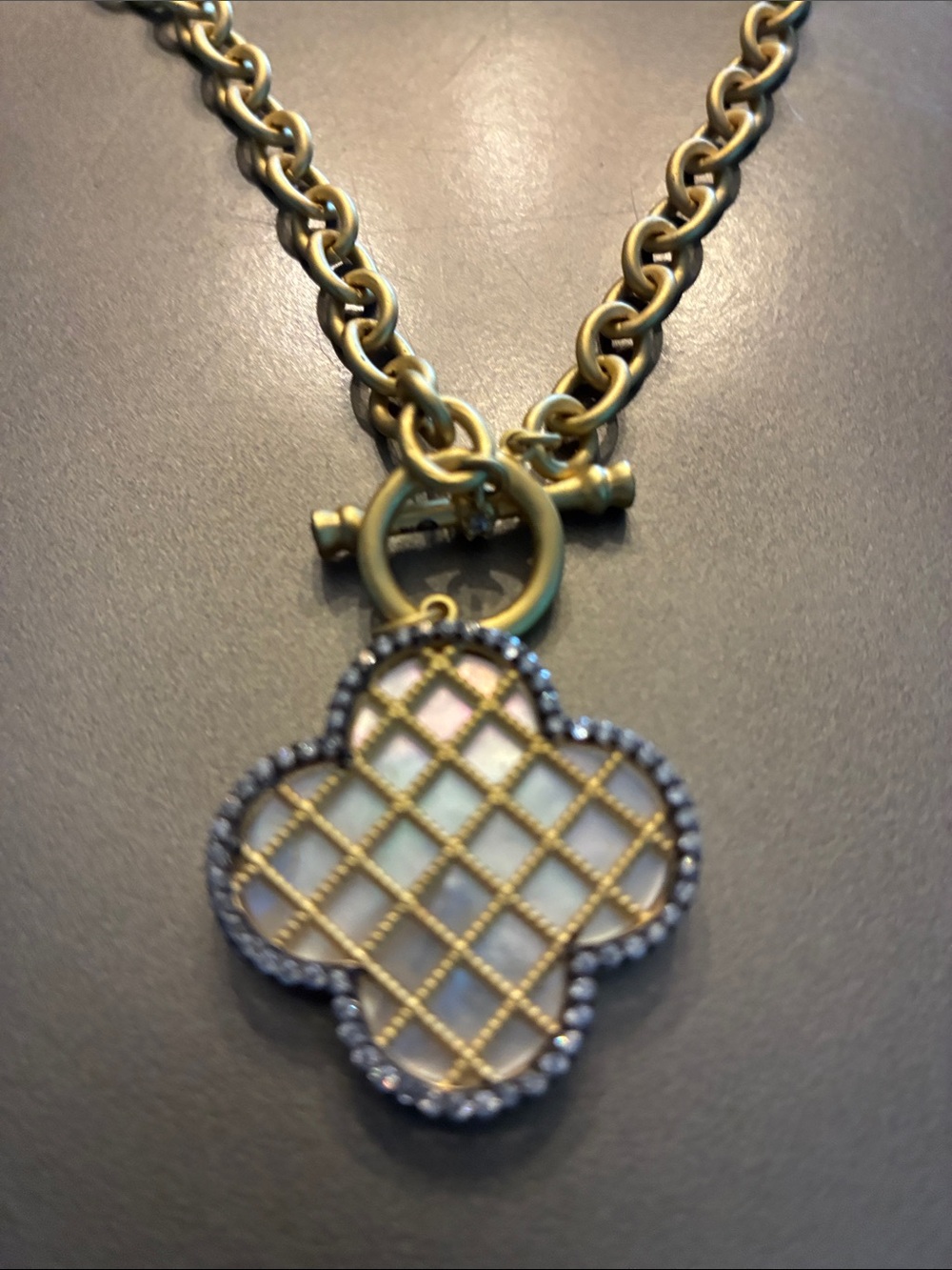 Gold Chain Necklace with White Mother-of-Pearl Clover Pendant